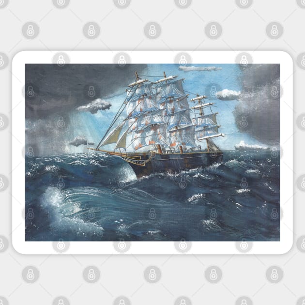 Sailing ship in a storm Sticker by UniCatDesign